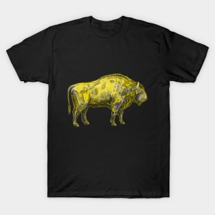 Bison Skeleton Interactive Yellow&Blue Filter T-Shirt By Red&Blue T-Shirt